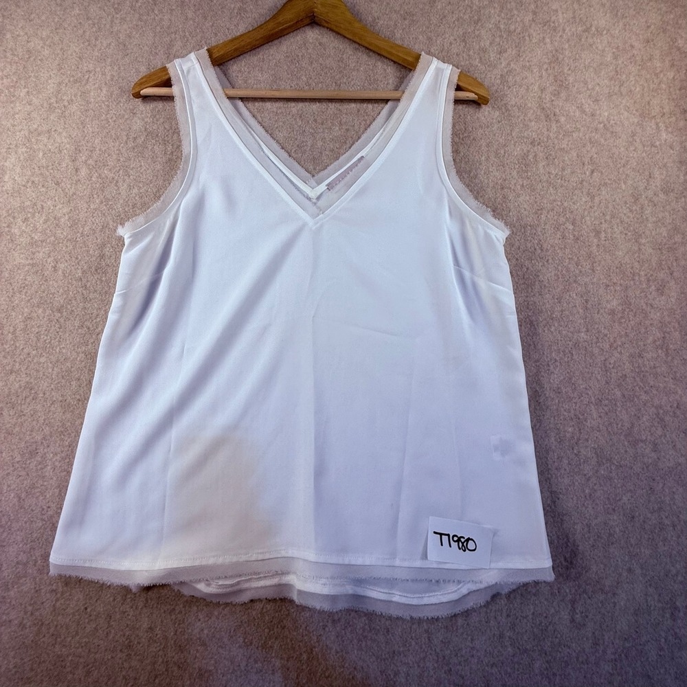 Chelsea 28 Womens White V-Neck Double Layer Mesh Trim Sleeveless Blouse Small